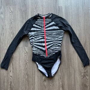 Speedo womens black print Paddle Suit one piece long sleeve Swimsuit size Small